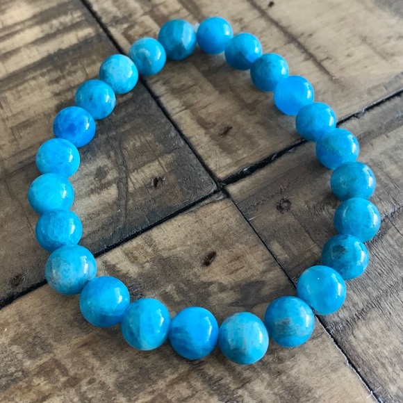 8mm Blue Apatite Bead Chakra Stretch Bracelet - Picture 5 of 12